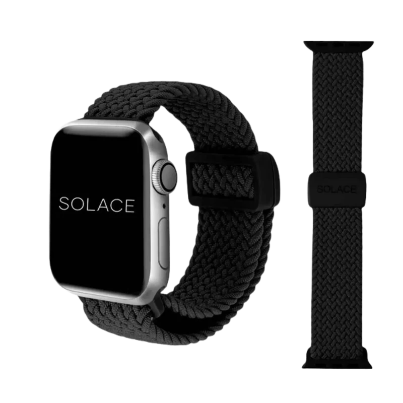 Solace Bands lifestyle — Apple Watch with premium Solace band in an everyday setting