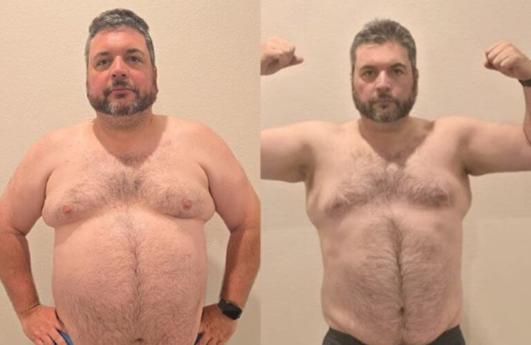A person shown before a fitness transformation